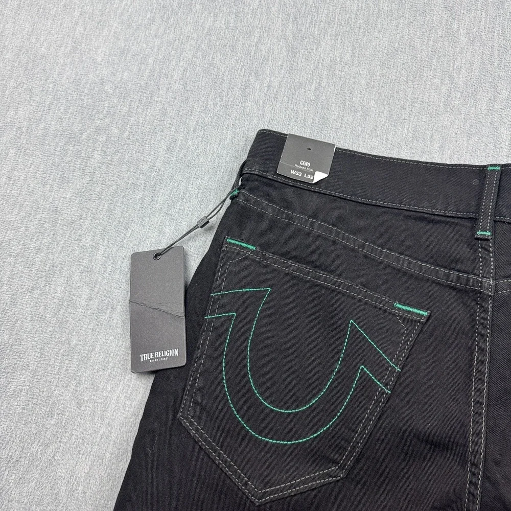 True Religion Jeans Mens 33X32 Black Rinse Denim Geno Relaxed‎ Slim Stretch NWT